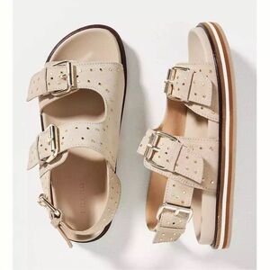 Anthropologie Beige Sandals with Gold Accents